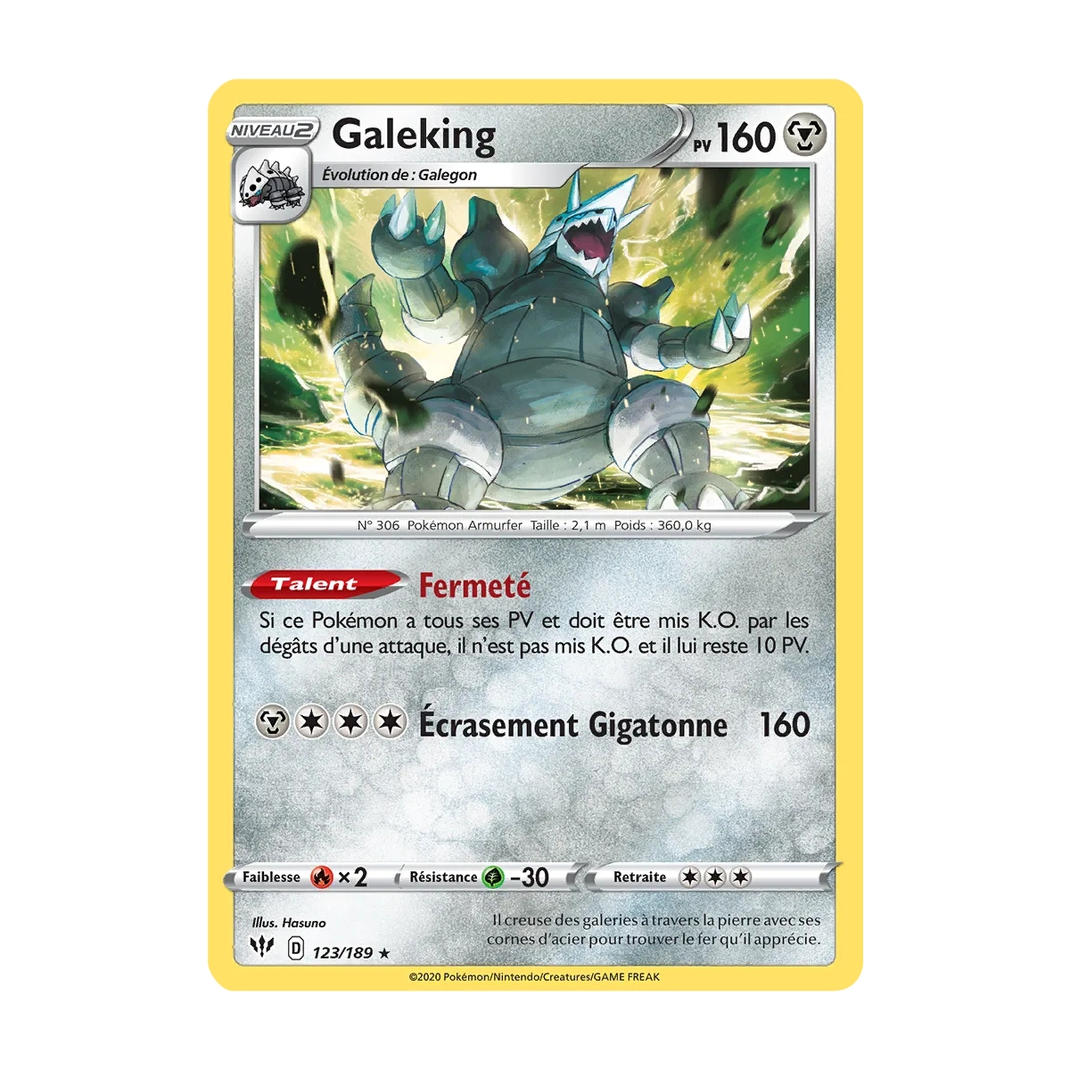 Carte Galeking - Holographique rare de Pokémon Épée et Bouclier Ténèbres Embrasées 123/189
