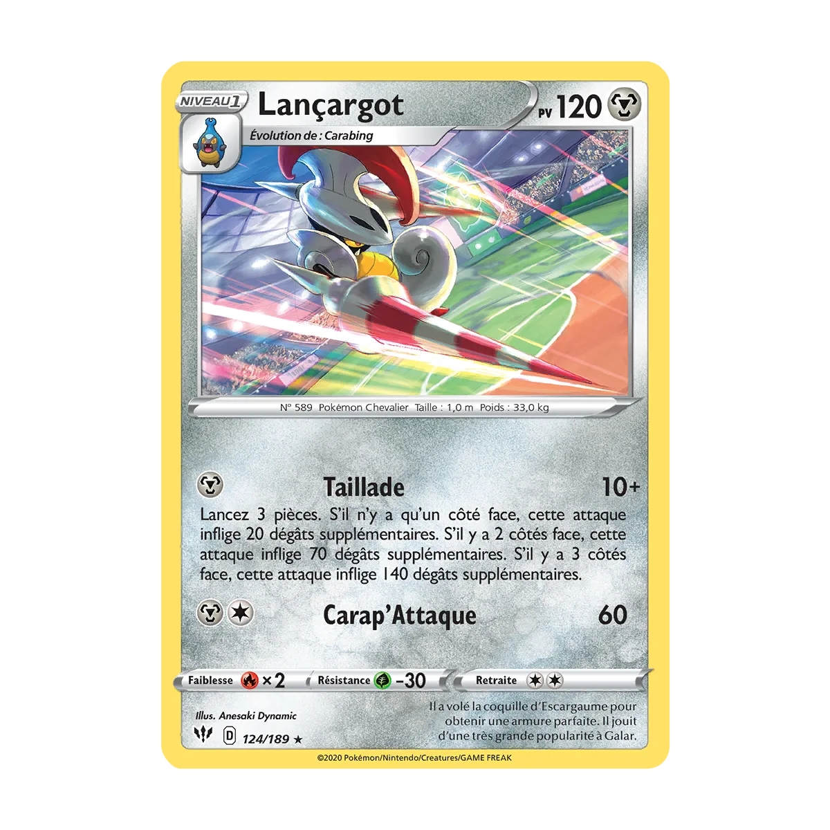 Lançargot 124/189 : Joyau Rare (Brillante) de l'extension Pokémon Épée et Bouclier Ténèbres Embrasées