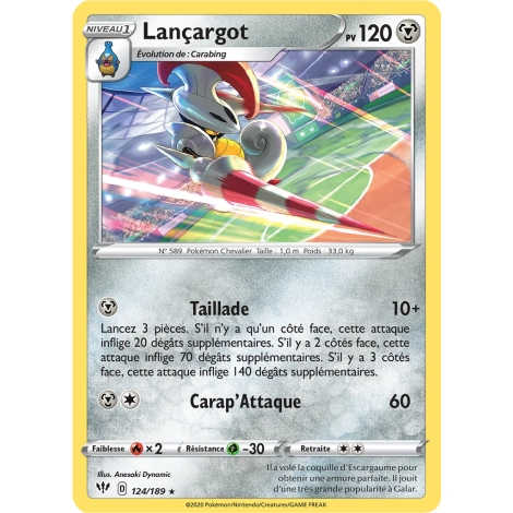 Lançargot 124/189 : Joyau Rare (Brillante) de l'extension Pokémon Épée et Bouclier Ténèbres Embrasées