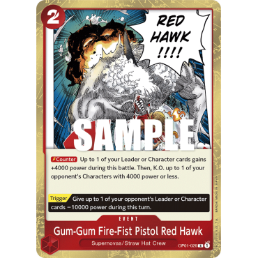Gum-Gum Fire-Fist Pistol Red Hawk One Piece ROMANCE DAWN N°OP01-026