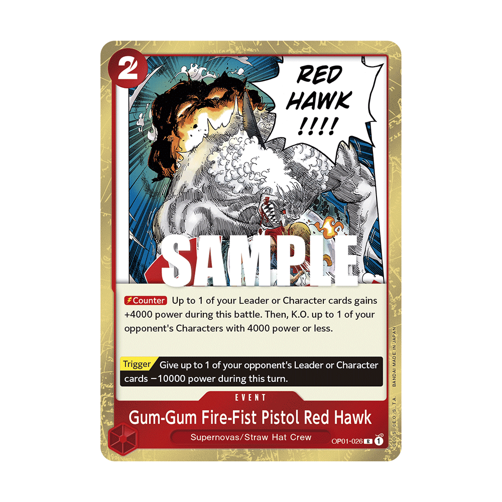 Gum-Gum Fire-Fist Pistol Red Hawk One Piece ROMANCE DAWN N°OP01-026