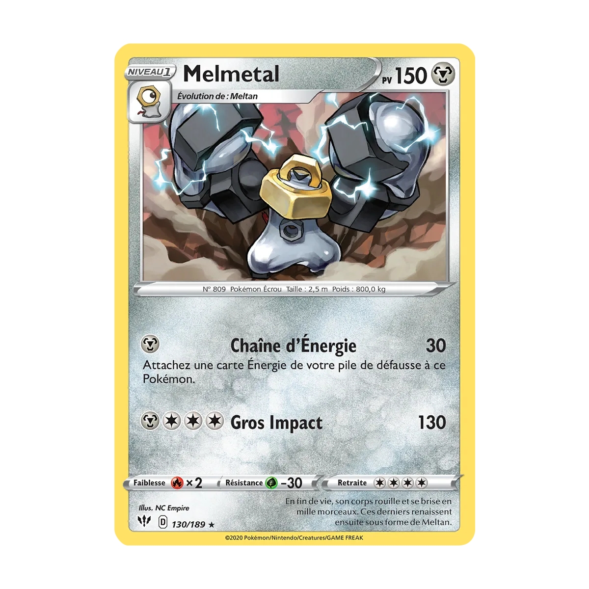 Melmetal 130/189 : Joyau Rare (Brillante) de l'extension Pokémon Épée et Bouclier Ténèbres Embrasées