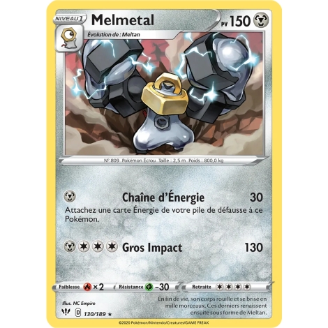 Melmetal 130/189 : Joyau Rare (Brillante) de l'extension Pokémon Épée et Bouclier Ténèbres Embrasées