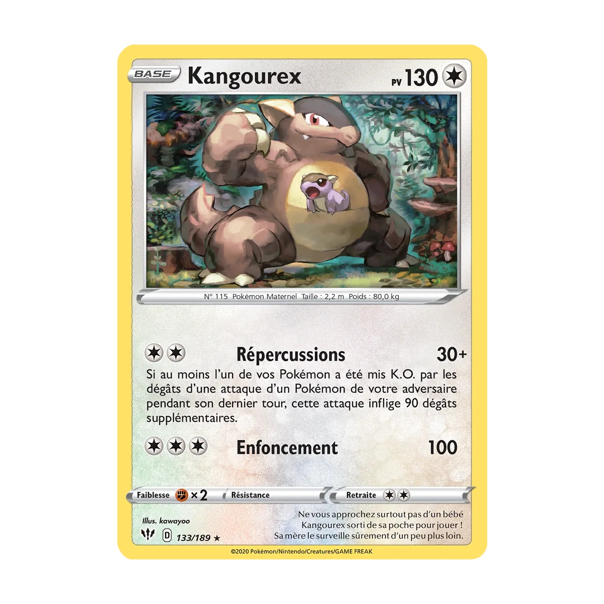 Kangourex 133/189 : Joyau Holographique rare de l'extension Pokémon Épée et Bouclier Ténèbres Embrasées