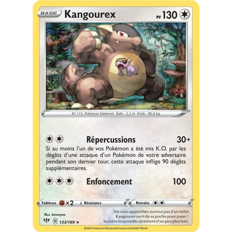 Kangourex 133/189 : Joyau Holographique rare de l'extension Pokémon Épée et Bouclier Ténèbres Embrasées