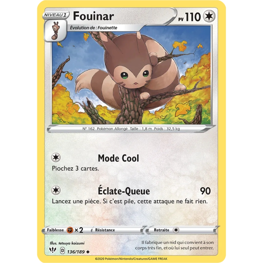 Carte Fouinar - Peu commune (Brillante) de Pokémon Épée et Bouclier Ténèbres Embrasées 136/189