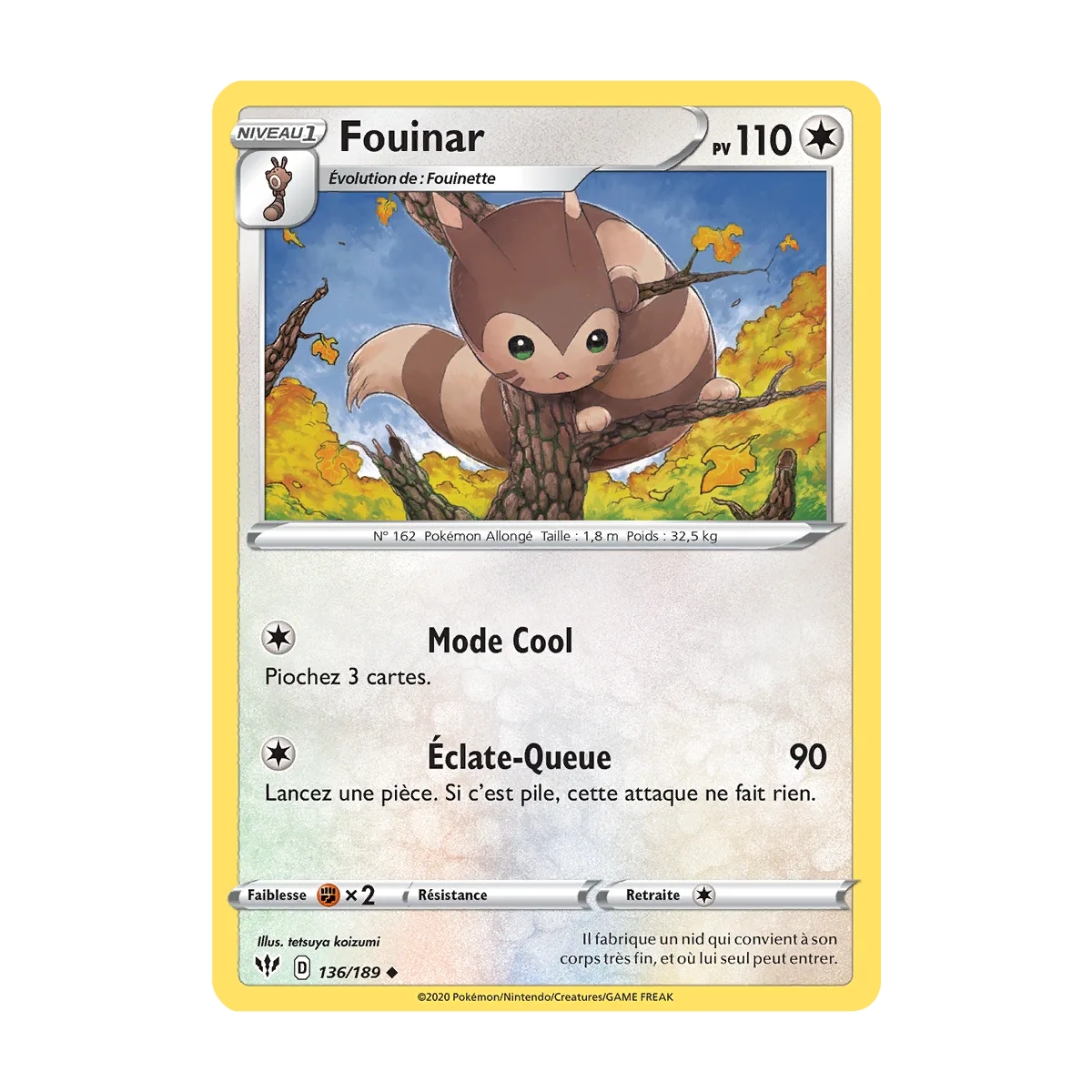 Carte Fouinar - Peu commune (Brillante) de Pokémon Épée et Bouclier Ténèbres Embrasées 136/189