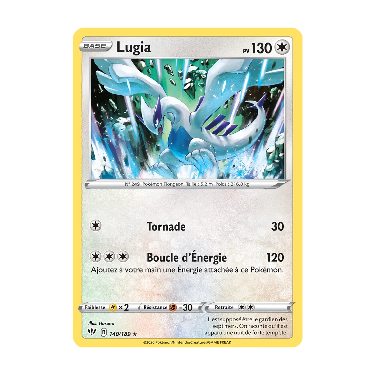 Carte Lugia - Rare (Brillante) de Pokémon Épée et Bouclier Ténèbres Embrasées 140/189