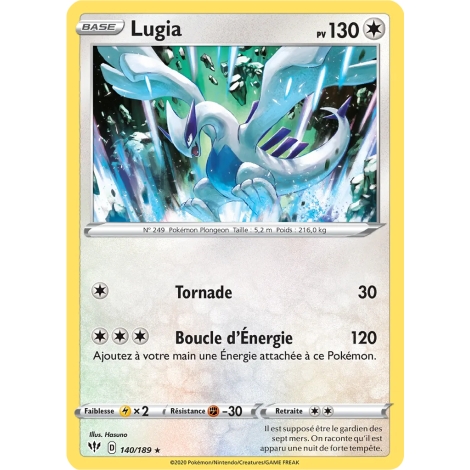 Carte Lugia - Rare (Brillante) de Pokémon Épée et Bouclier Ténèbres Embrasées 140/189