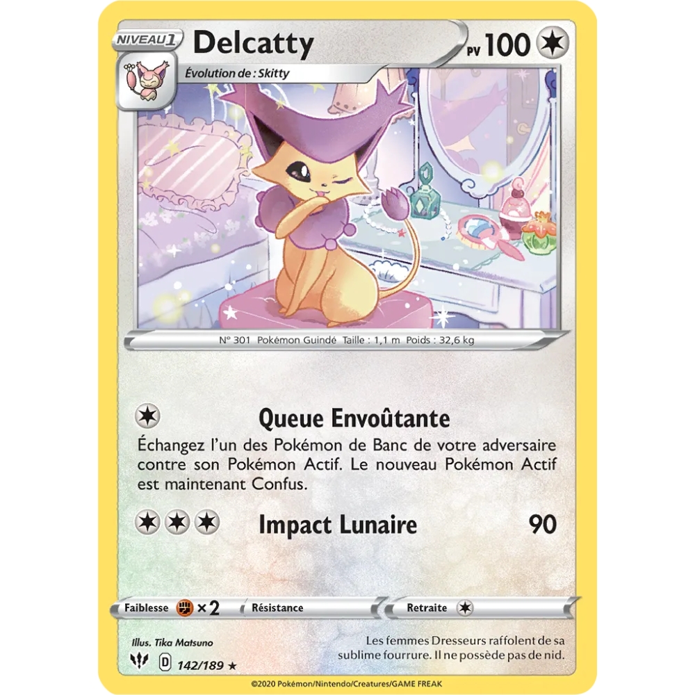 Delcatty 142/189 : Joyau Rare (Brillante) de l'extension Pokémon Épée et Bouclier Ténèbres Embrasées