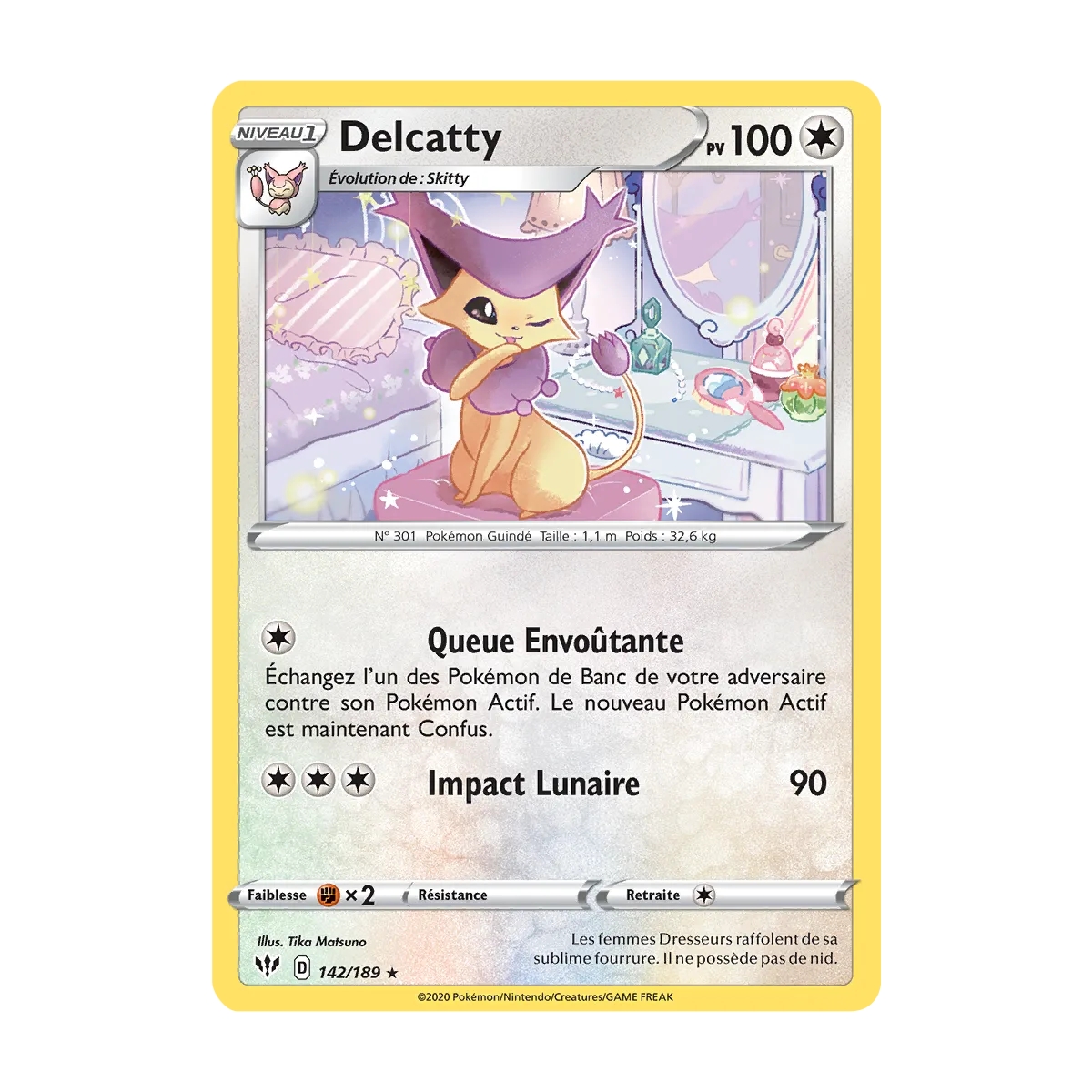 Delcatty 142/189 : Joyau Rare (Brillante) de l'extension Pokémon Épée et Bouclier Ténèbres Embrasées