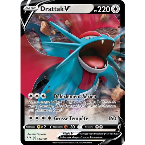 Carte Drattak - Holographique rare V de Pokémon Épée et Bouclier Ténèbres Embrasées 143/189