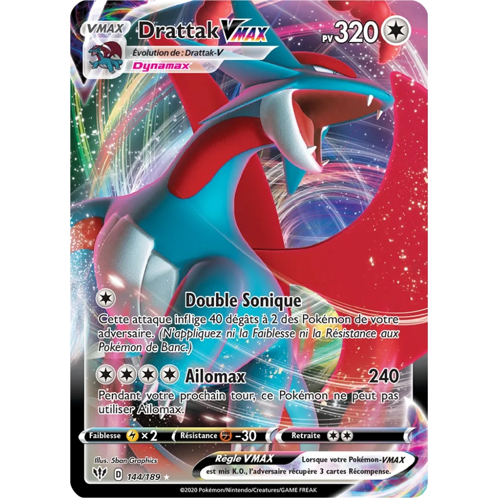 Drattak 144/189 : Joyau Holographique rare VMAX de l'extension Pokémon Épée et Bouclier Ténèbres Embrasées