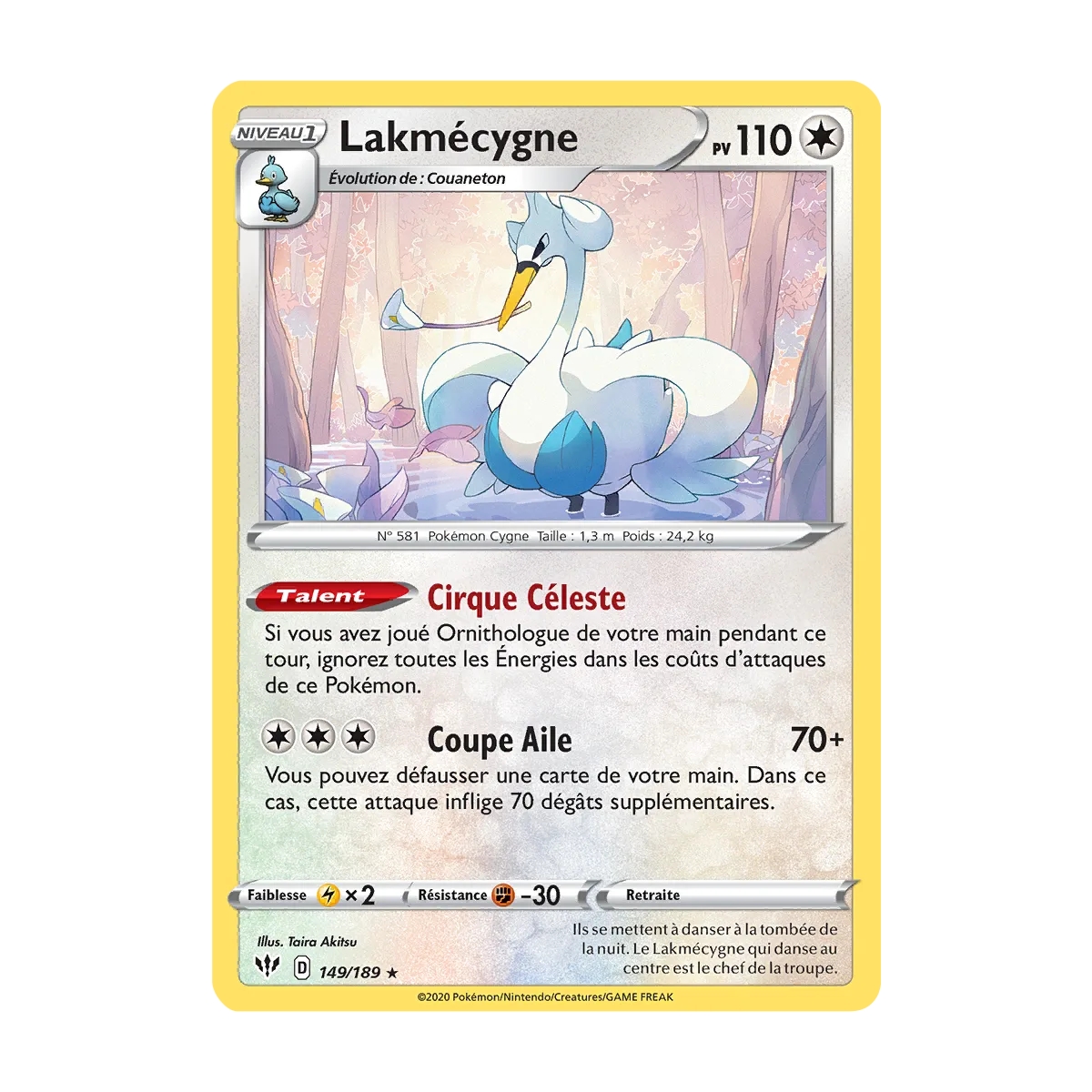 Lakmécygne 149/189 : Joyau Rare (Brillante) de l'extension Pokémon Épée et Bouclier Ténèbres Embrasées