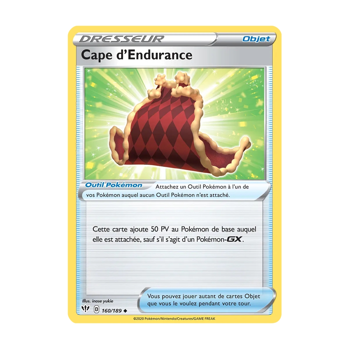 Carte Cape d'Endurance - Peu commune (Brillante) de Pokémon Épée et Bouclier Ténèbres Embrasées 160/189