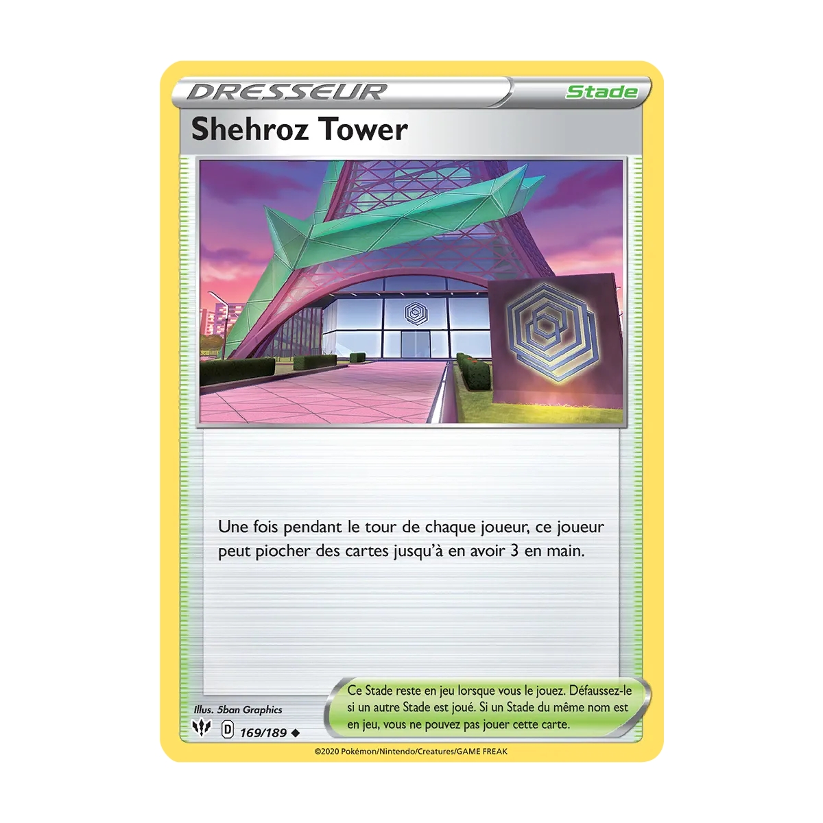 Carte Shehroz Tower - Peu commune (Brillante) de Pokémon Épée et Bouclier Ténèbres Embrasées 169/189