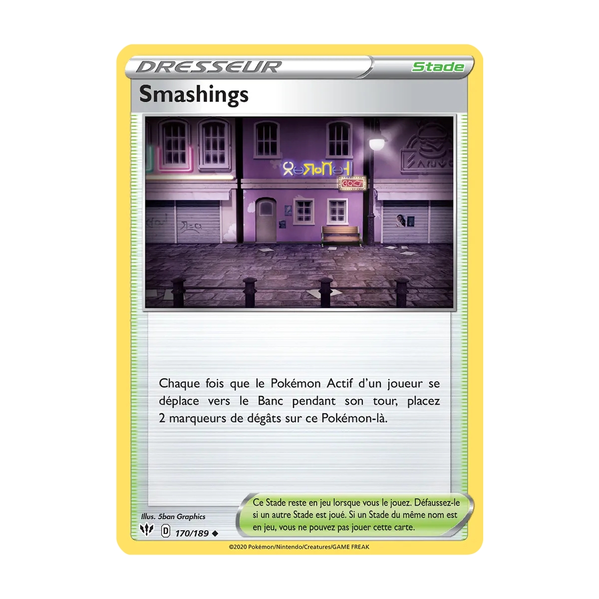 Carte Smashings - Peu commune (Brillante) de Pokémon Épée et Bouclier Ténèbres Embrasées 170/189