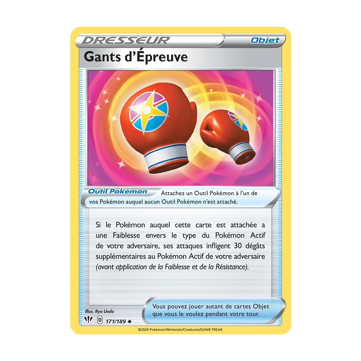 Gants d'Épreuve 171/189 : Joyau Peu commune (Brillante) de l'extension Pokémon Épée et Bouclier Ténèbres Embrasées