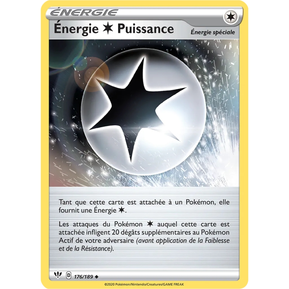 Découvrez Énergie  Puissance, carte Peu commune (Brillante) de la série Épée et Bouclier Ténèbres Embrasées