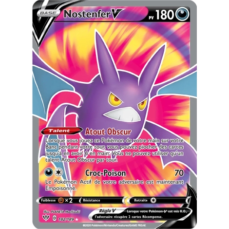 Nostenfer 182/189 : Joyau Ultra rare de l'extension Pokémon Épée et Bouclier Ténèbres Embrasées