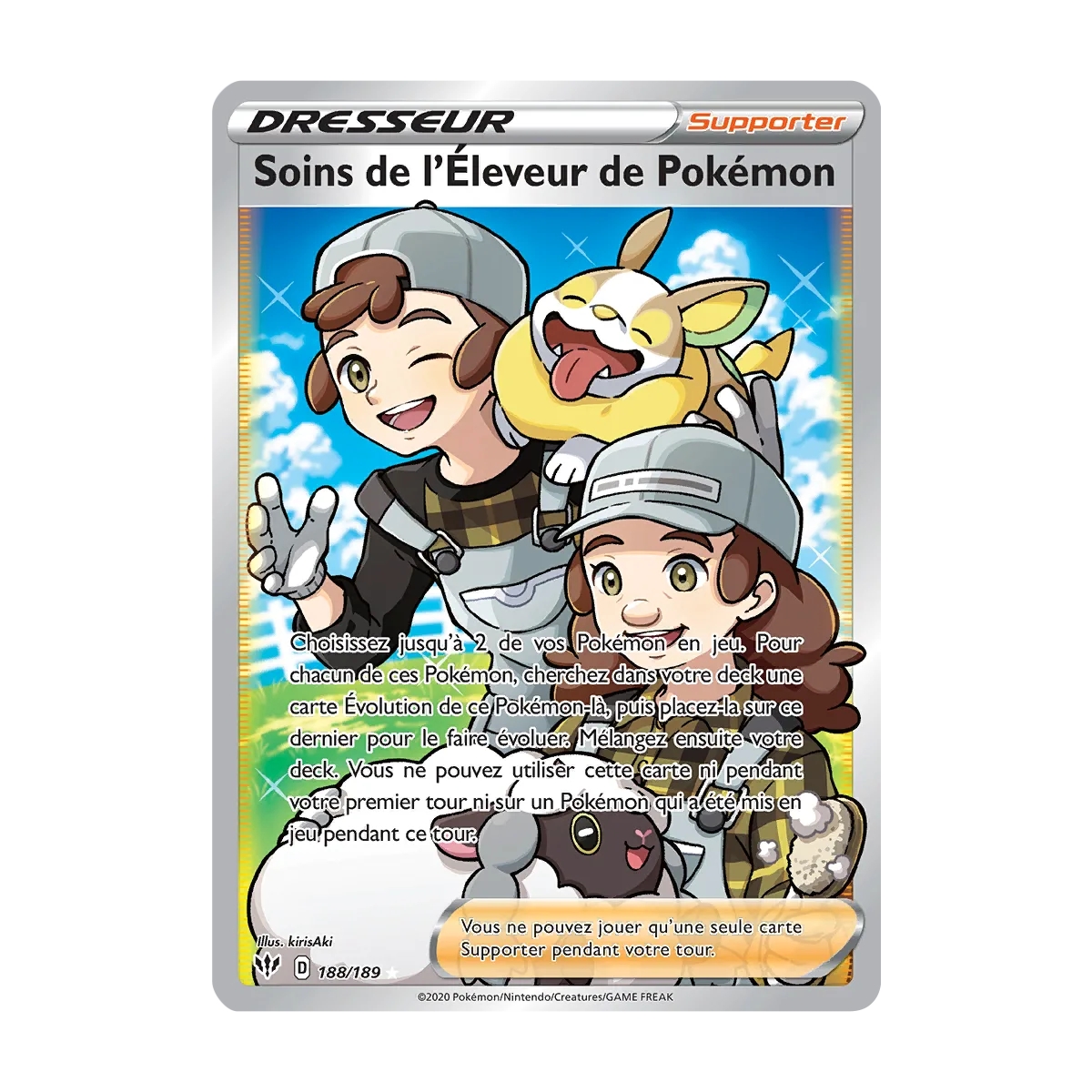 Soins de l'Éleveur de Pokémon 188/189 : Joyau Ultra rare de l'extension Pokémon Épée et Bouclier Ténèbres Embrasées