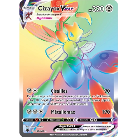 Carte Cizayox - Arc-en-ciel rare de Pokémon Épée et Bouclier Ténèbres Embrasées 193/189