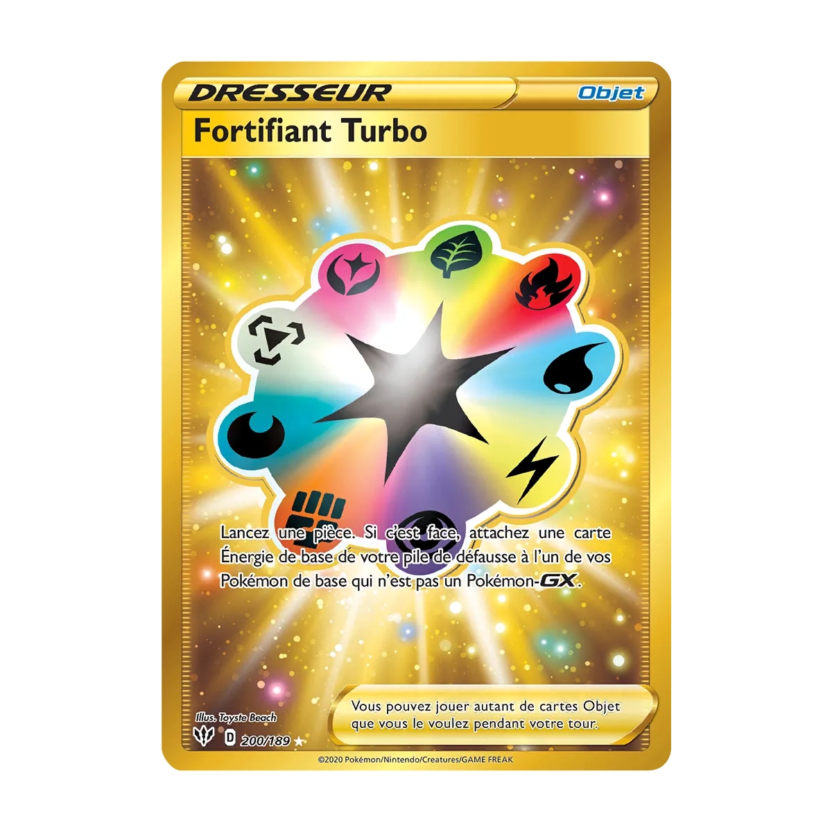 Carte Fortifiant Turbo - Secrète rare de Pokémon Épée et Bouclier Ténèbres Embrasées 200/189