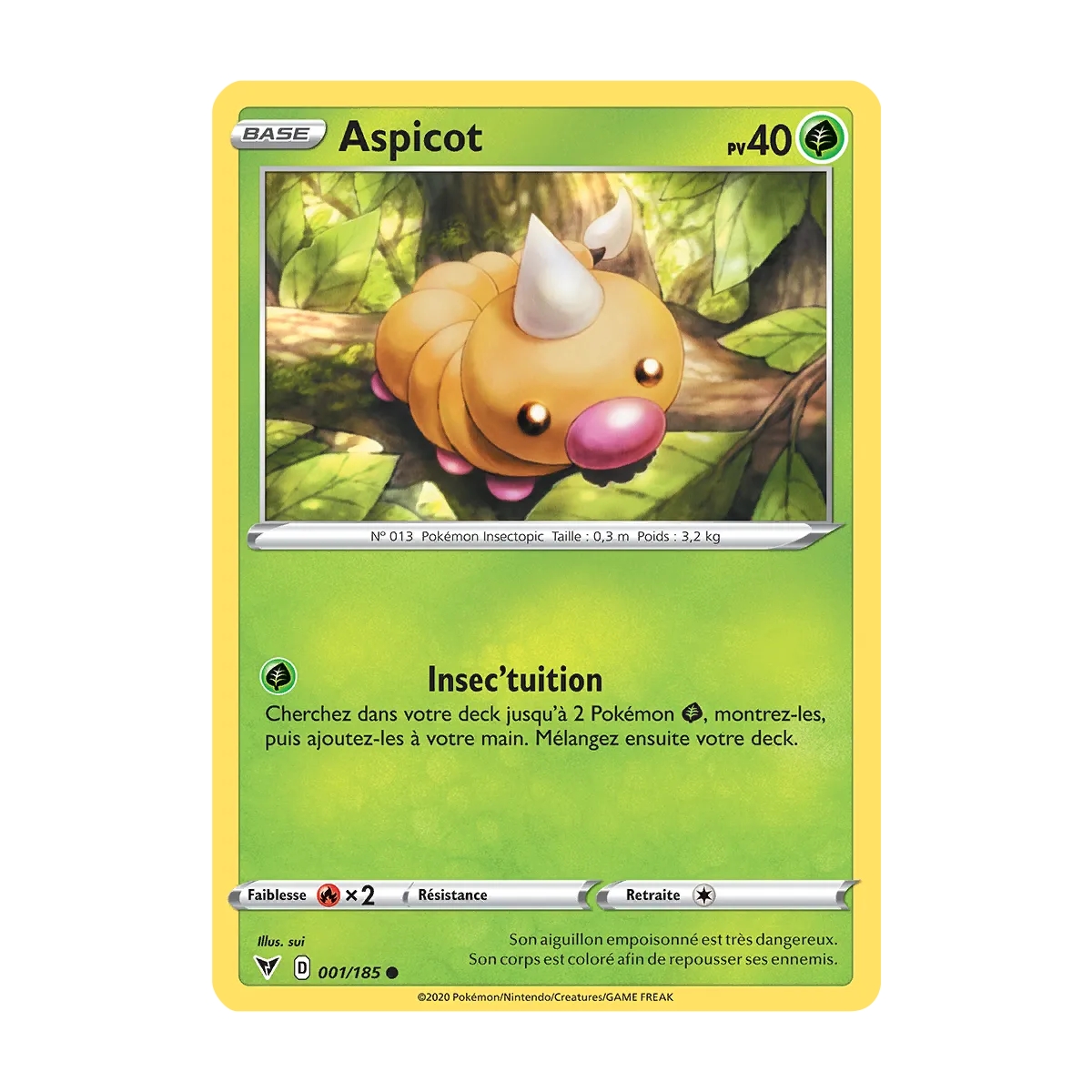 Carte Aspicot - Commune (Brillante) de Pokémon Épée et Bouclier Voltage Éclatant 001/185