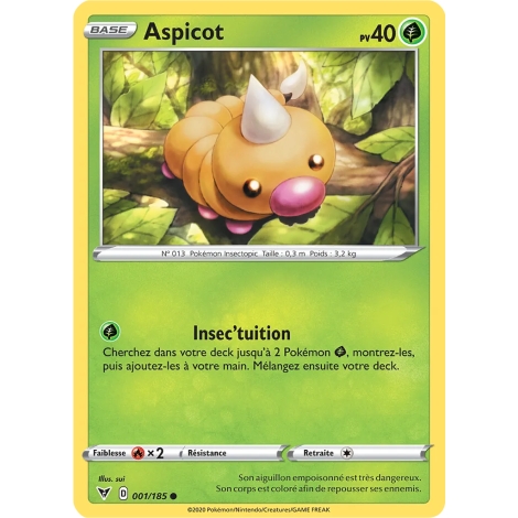 Carte Aspicot - Commune (Brillante) de Pokémon Épée et Bouclier Voltage Éclatant 001/185