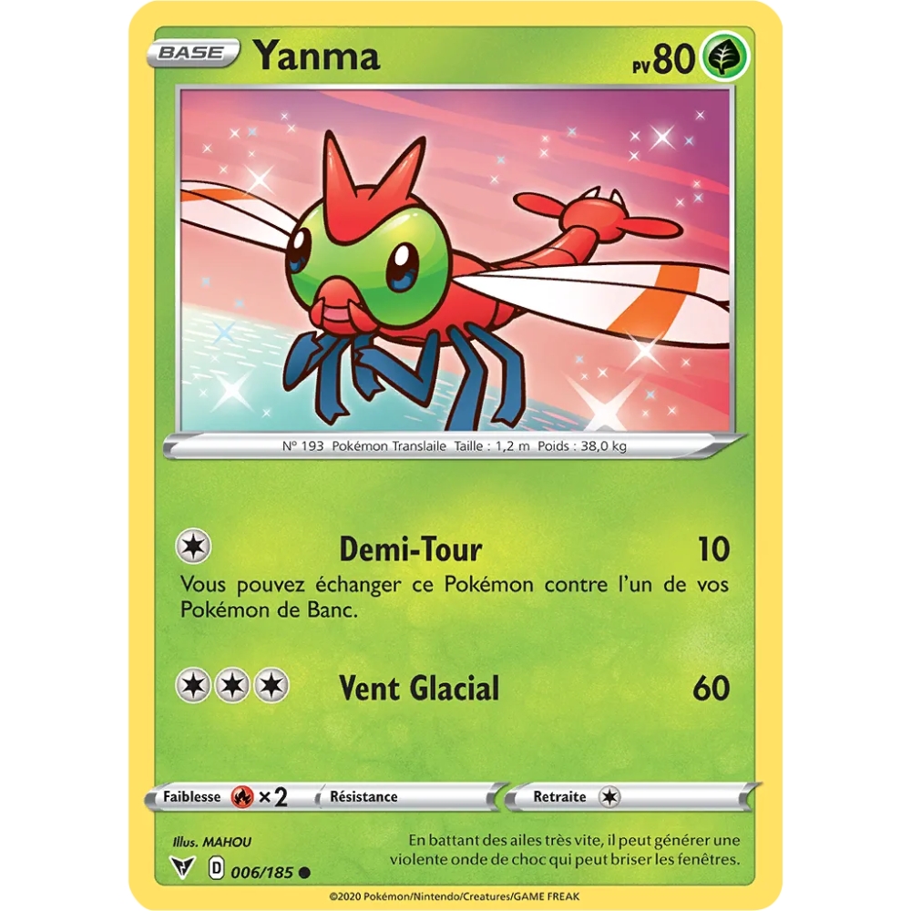 Yanma 006/185 : Joyau Commune (Brillante) de l'extension Pokémon Épée et Bouclier Voltage Éclatant