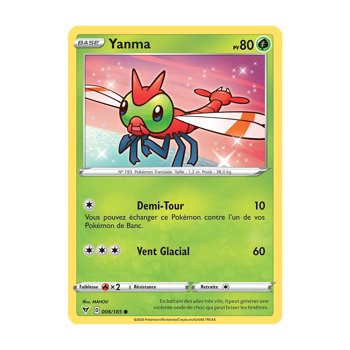 Yanma 006/185 : Joyau Commune (Brillante) de l'extension Pokémon Épée et Bouclier Voltage Éclatant