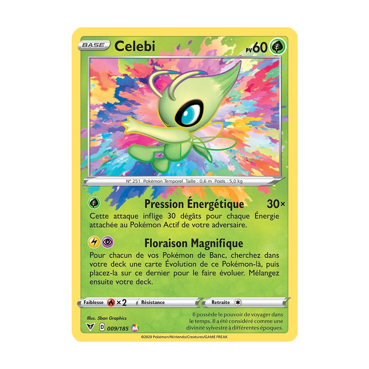 Carte Celebi - Magnifique rare de Pokémon Épée et Bouclier Voltage Éclatant 009/185