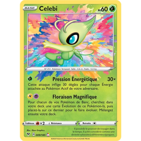 Carte Celebi - Magnifique rare de Pokémon Épée et Bouclier Voltage Éclatant 009/185