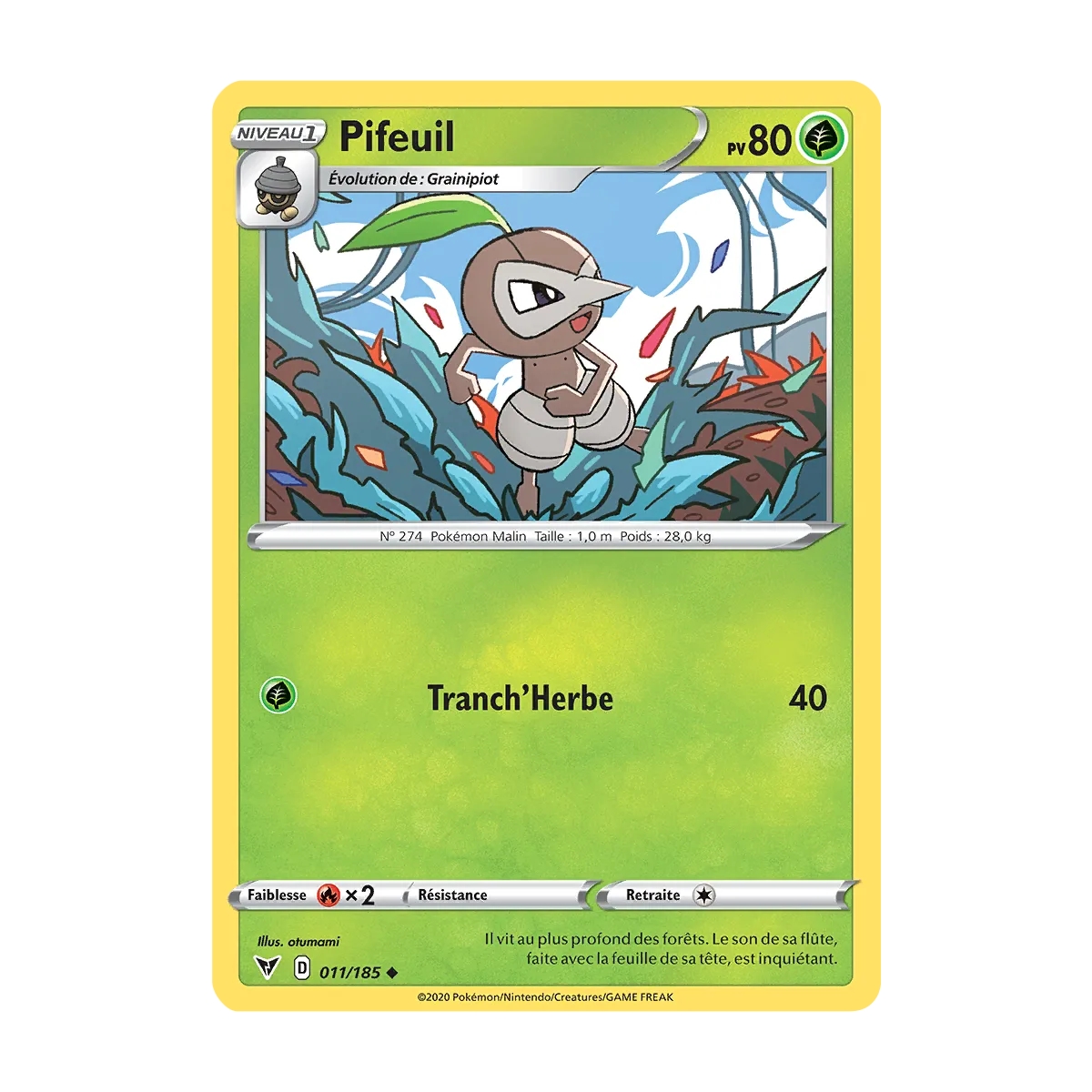 Pifeuil 011/185 : Joyau Peu commune (Brillante) de l'extension Pokémon Épée et Bouclier Voltage Éclatant