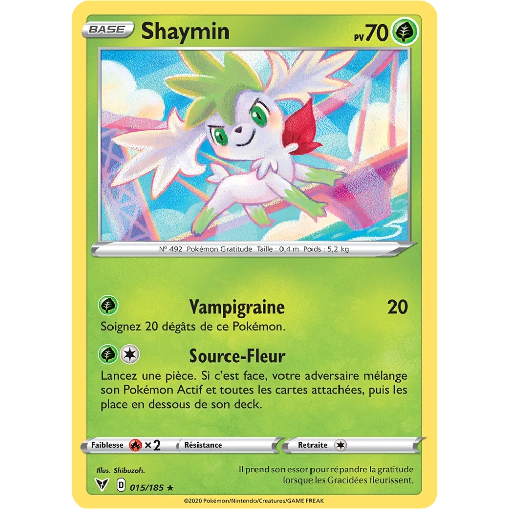 Carte Shaymin - Holographique rare de Pokémon Épée et Bouclier Voltage Éclatant 015/185