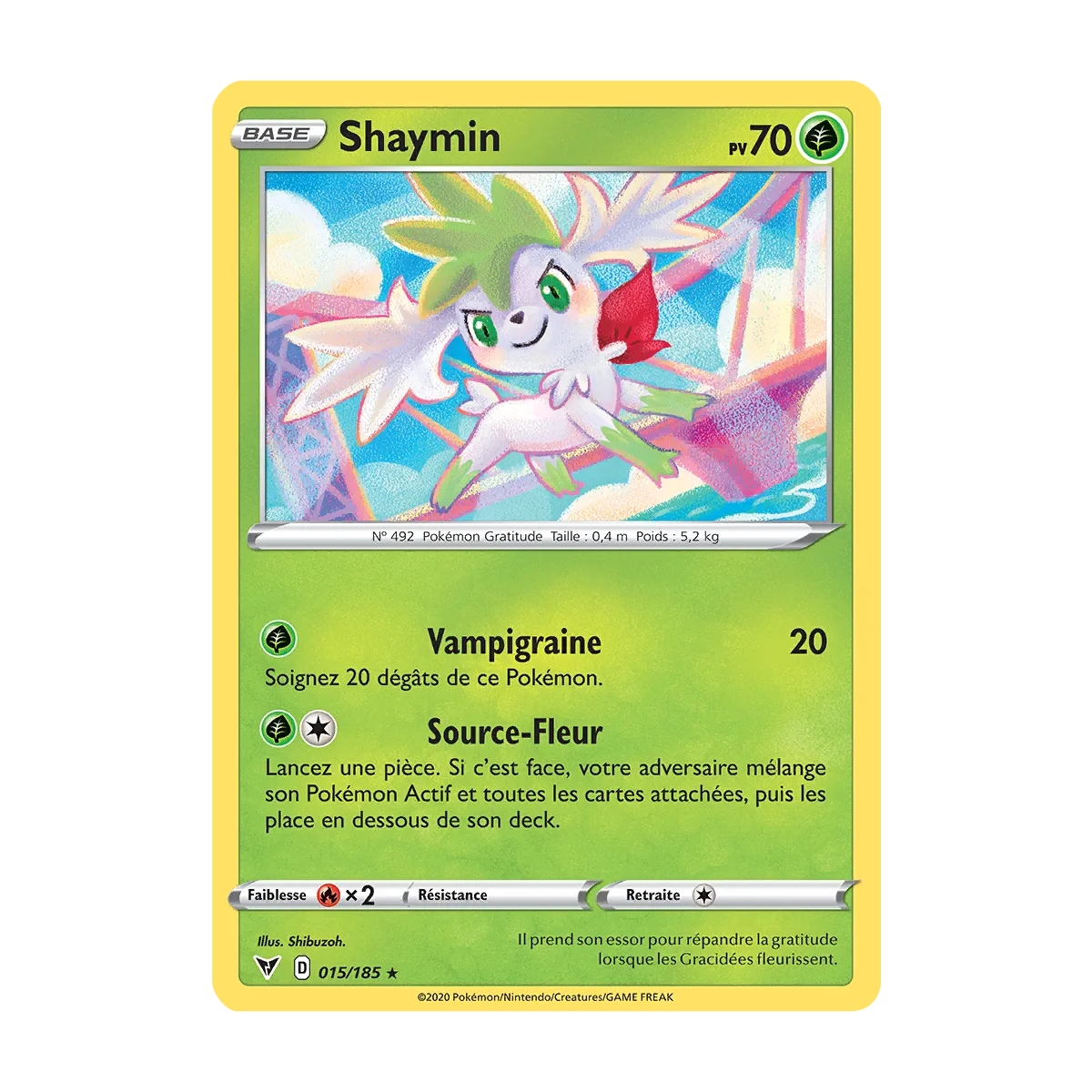 Carte Shaymin - Holographique rare de Pokémon Épée et Bouclier Voltage Éclatant 015/185