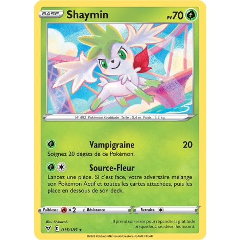 Carte Shaymin - Holographique rare de Pokémon Épée et Bouclier Voltage Éclatant 015/185