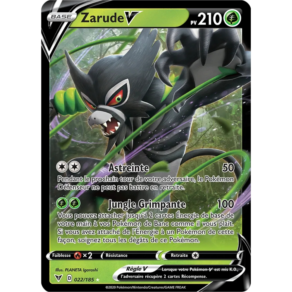 Carte Zarude - Holographique rare V de Pokémon Épée et Bouclier Voltage Éclatant 022/185