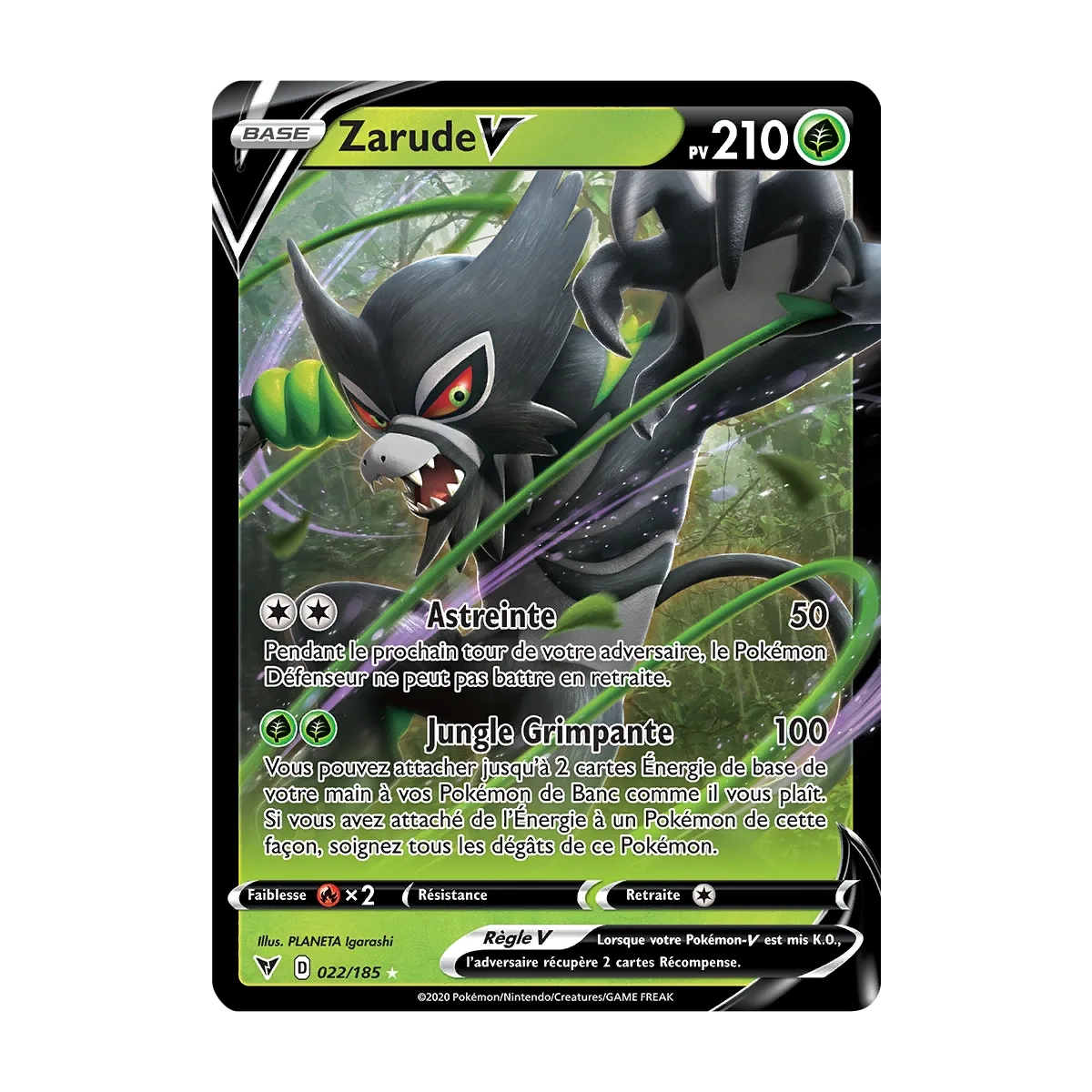 Carte Zarude - Holographique rare V de Pokémon Épée et Bouclier Voltage Éclatant 022/185