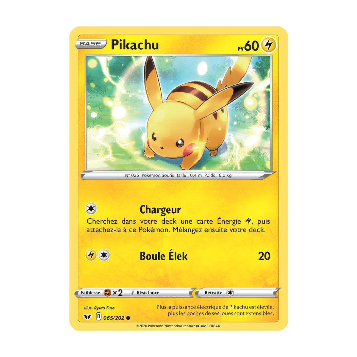 Carte Pikachu - Commune (Brillante) de Pokémon Épée et Bouclier 065/202