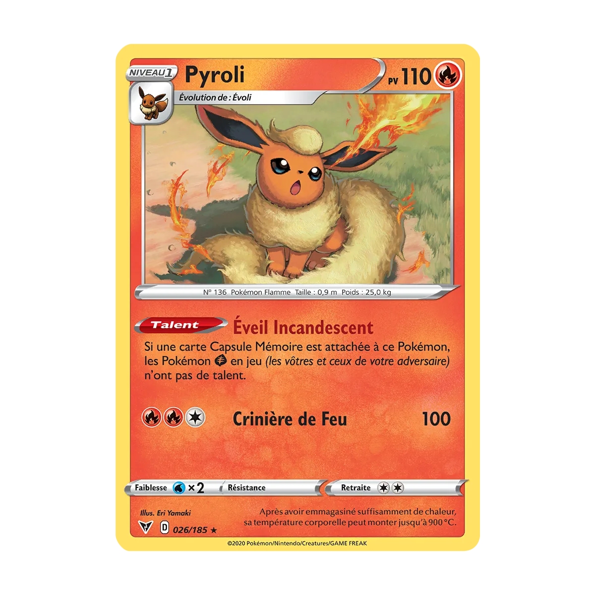 Carte Pyroli - Rare (Brillante) de Pokémon Épée et Bouclier Voltage Éclatant 026/185