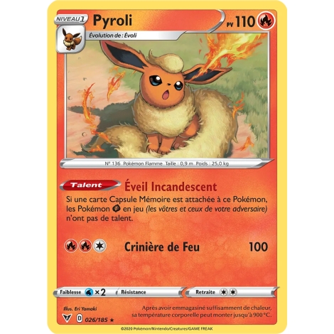 Carte Pyroli - Rare (Brillante) de Pokémon Épée et Bouclier Voltage Éclatant 026/185