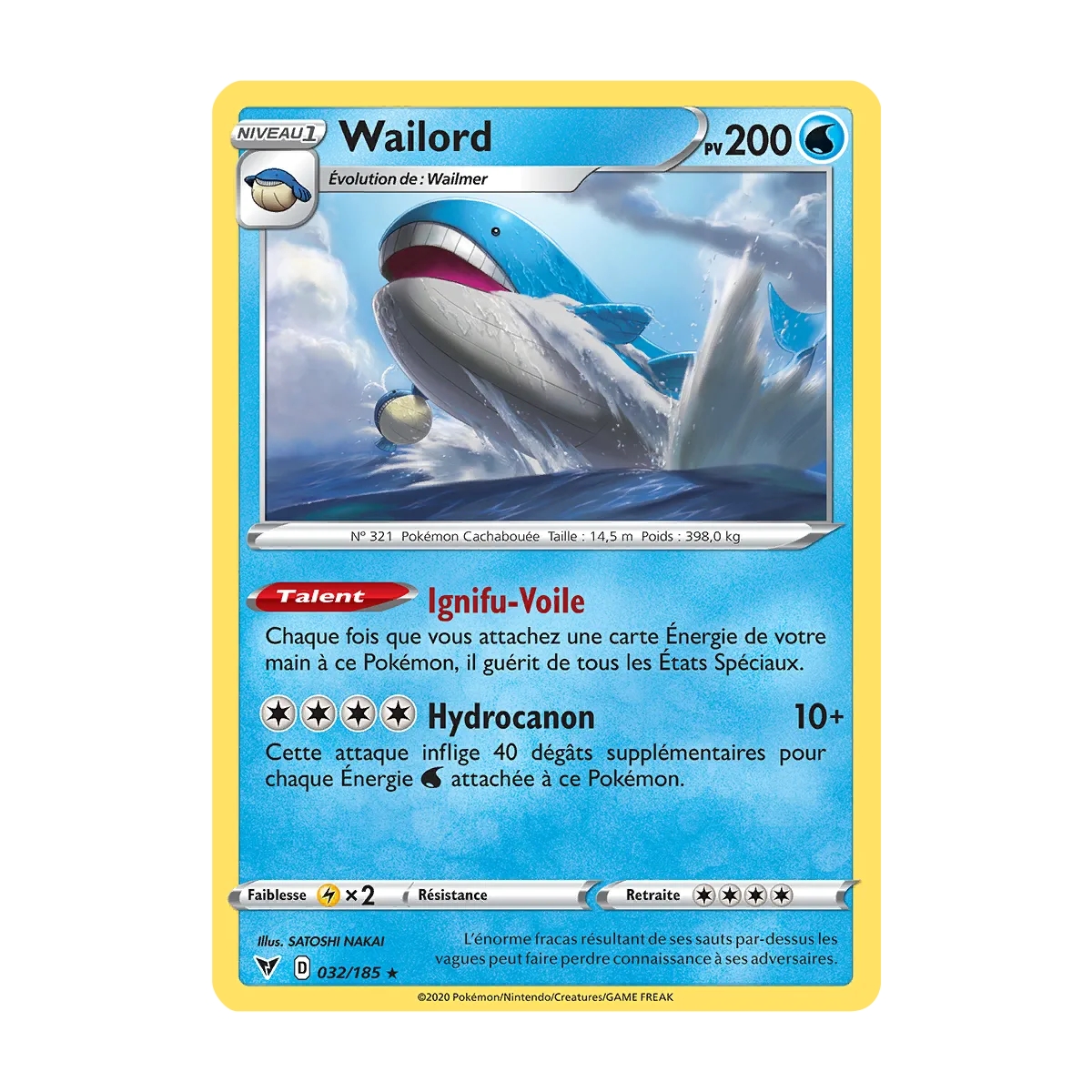 Carte Wailord - Holographique rare de Pokémon Épée et Bouclier Voltage Éclatant 032/185