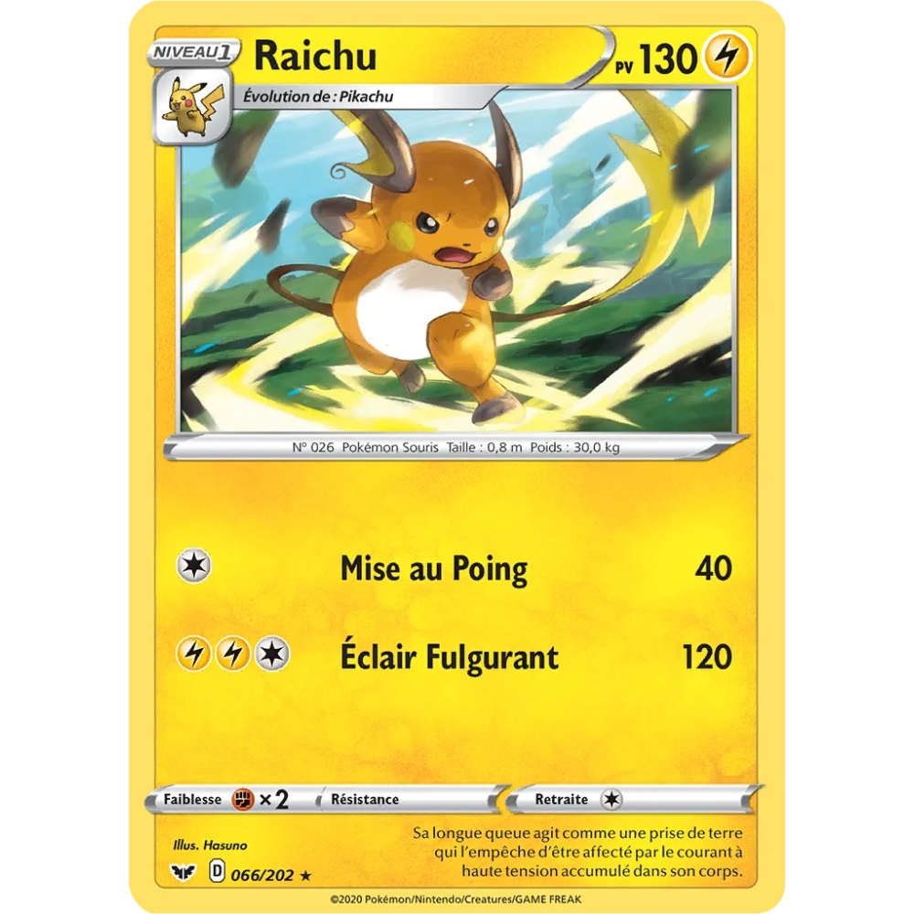 Raichu 066/202 : Joyau Rare (Brillante) de l'extension Pokémon Épée et Bouclier