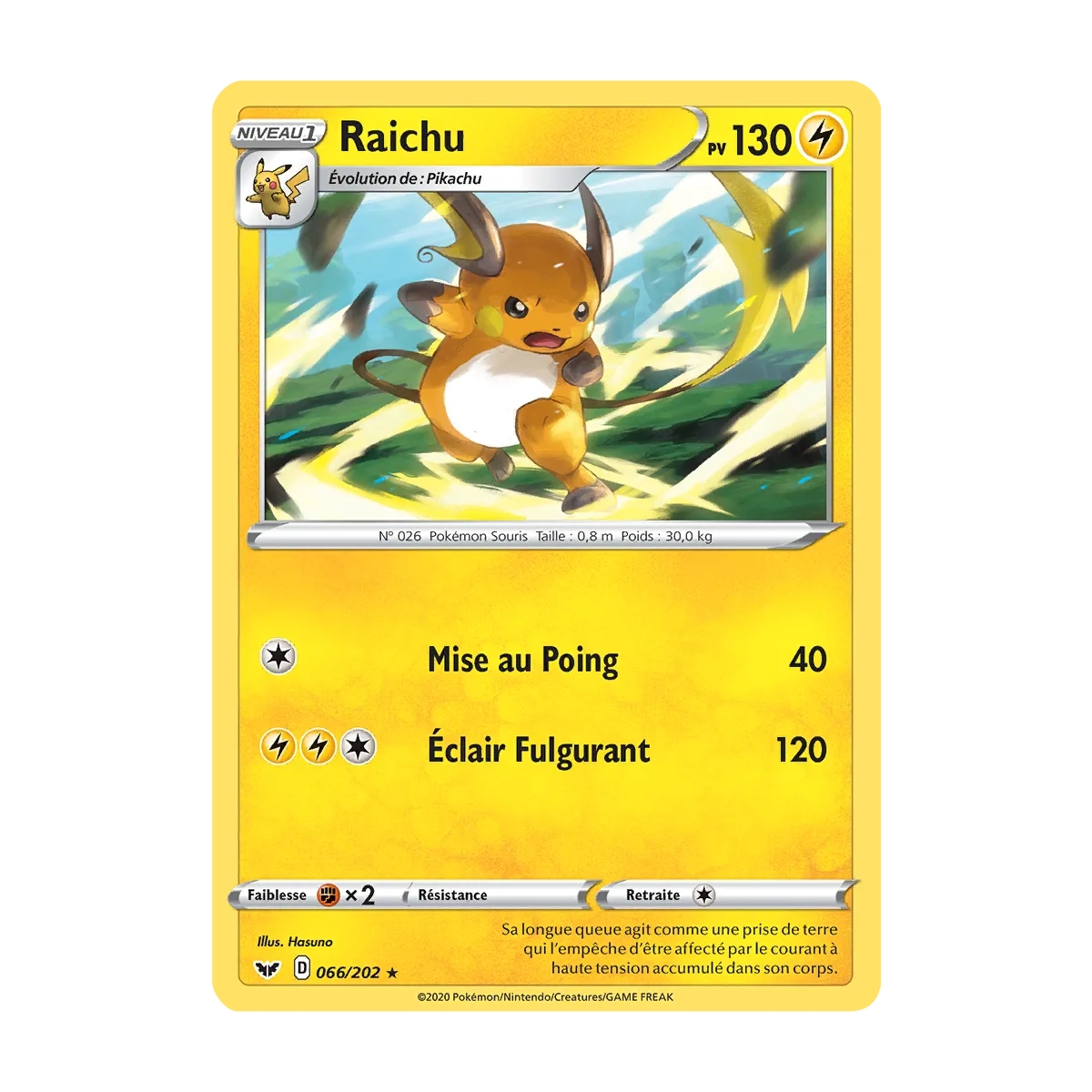 Raichu 066/202 : Joyau Rare (Brillante) de l'extension Pokémon Épée et Bouclier