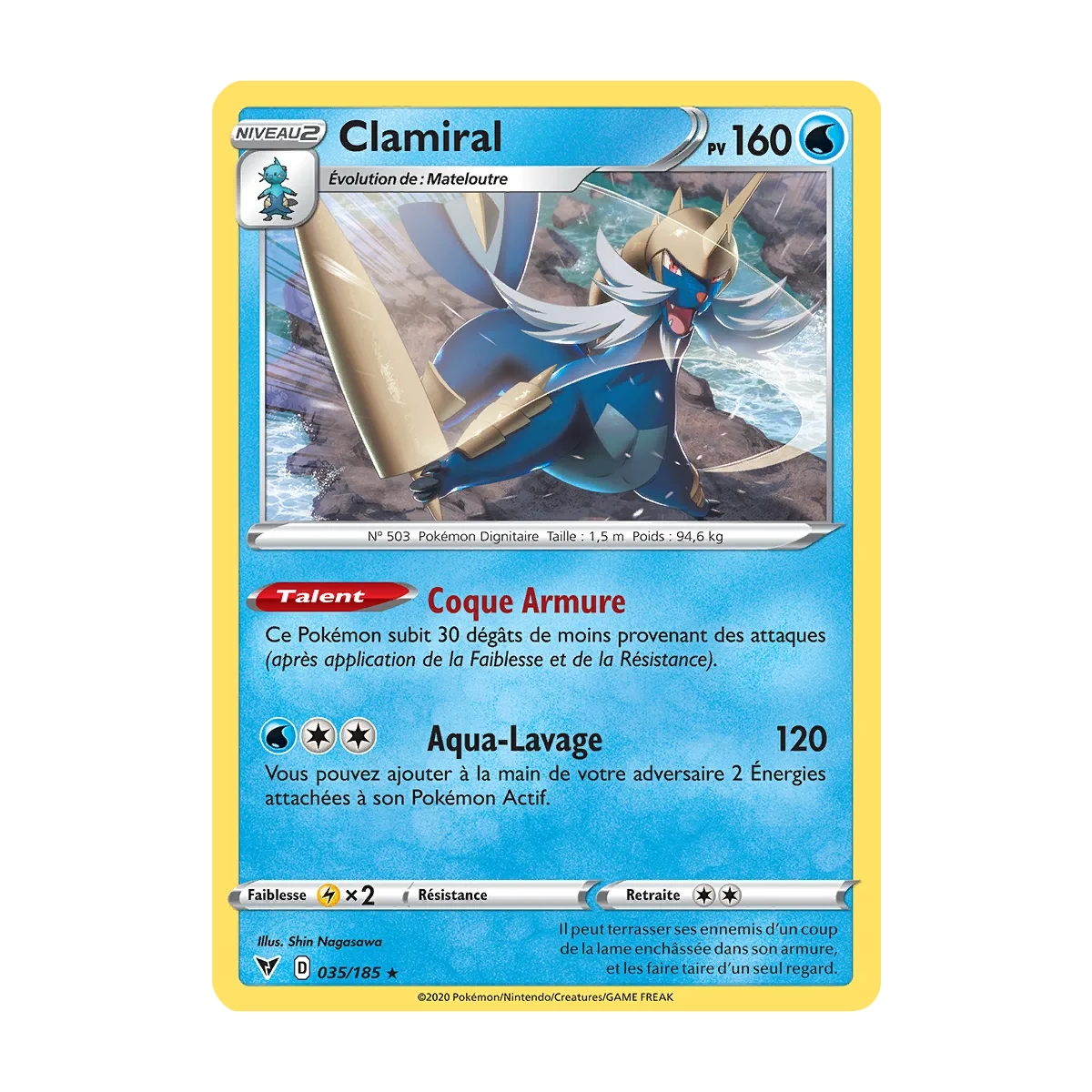 Clamiral 035/185 : Joyau Rare (Brillante) de l'extension Pokémon Épée et Bouclier Voltage Éclatant