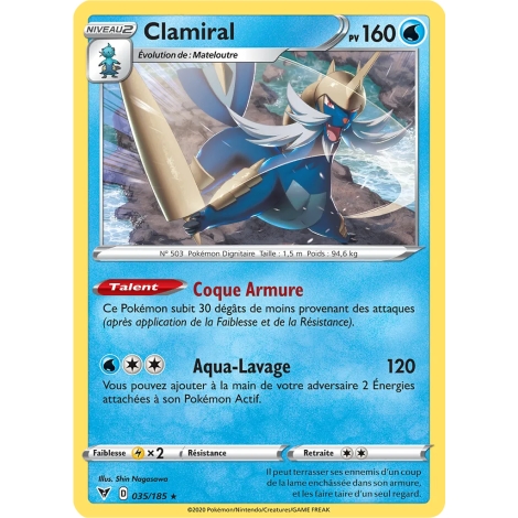 Clamiral 035/185 : Joyau Rare (Brillante) de l'extension Pokémon Épée et Bouclier Voltage Éclatant