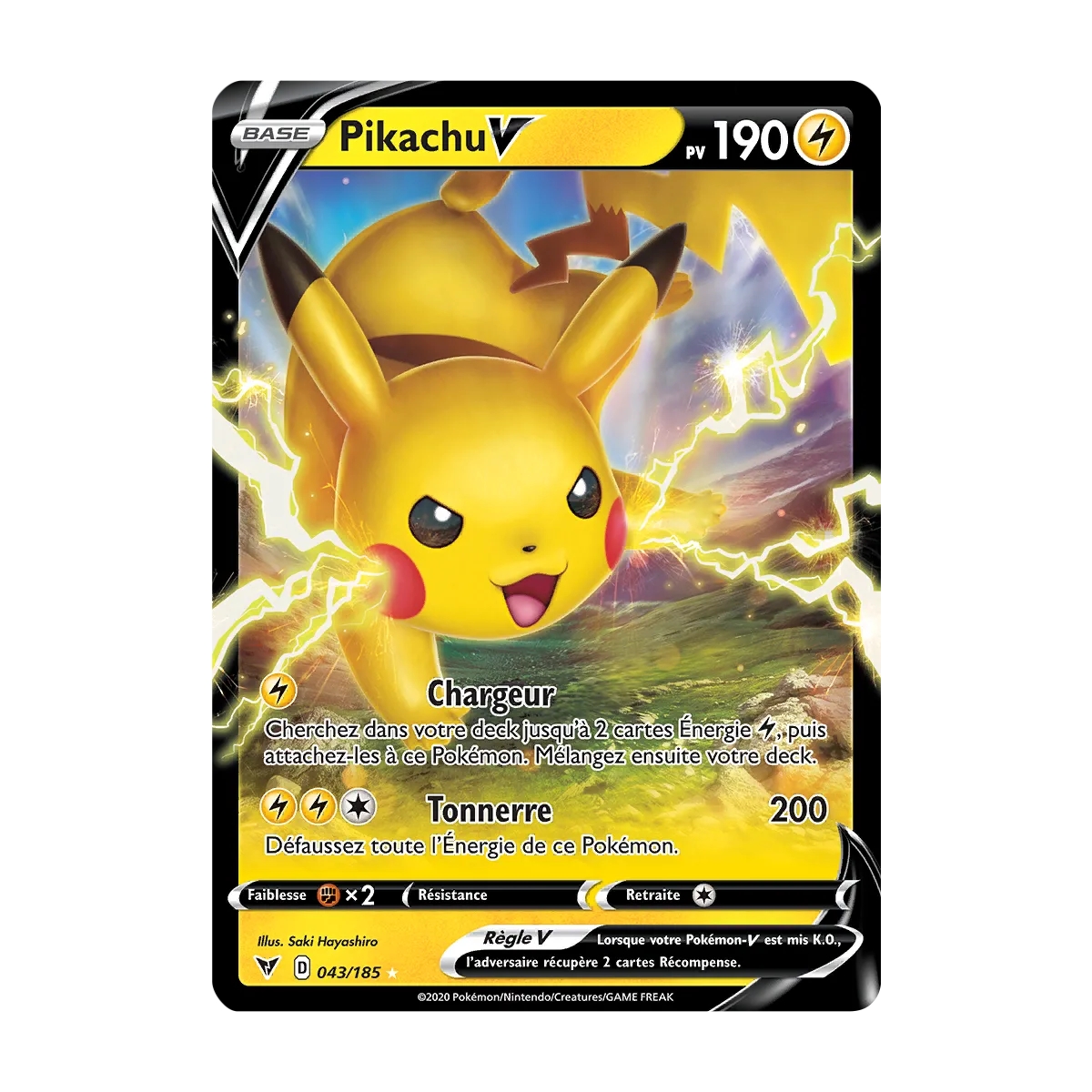 Pikachu 043/185 : Joyau Holographique rare V de l'extension Pokémon Épée et Bouclier Voltage Éclatant