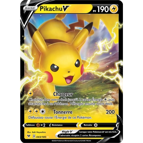 Pikachu 043/185 : Joyau Holographique rare V de l'extension Pokémon Épée et Bouclier Voltage Éclatant