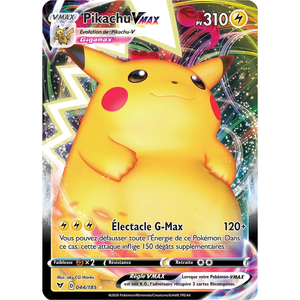 Pikachu 044/185 : Joyau Holographique rare VMAX de l'extension Pokémon Épée et Bouclier Voltage Éclatant